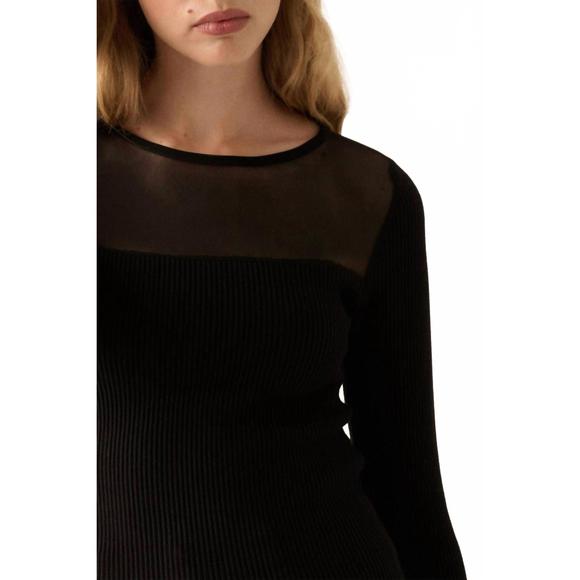 NEW PROMESA shaper fit mesh yoke solid rib-knit top in black - Picture 4 of 4
